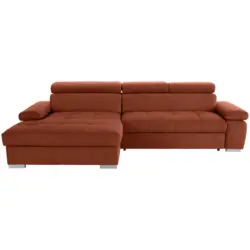 Eckschlafsofa in Velours Rostfarben