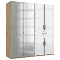 Drehtürenschrank in Weiß, Eiche Artisan