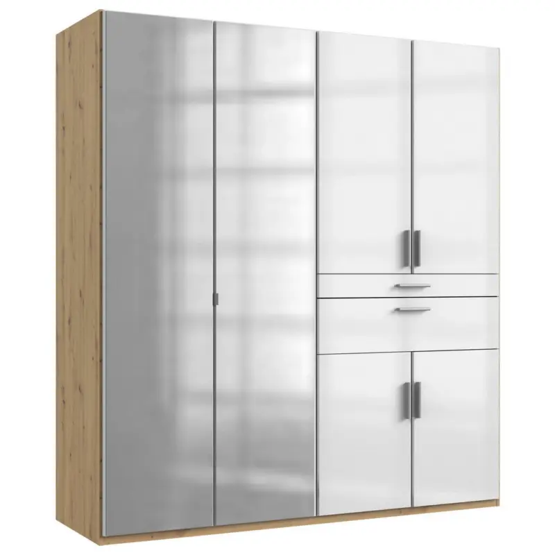 Drehtürenschrank in Weiß, Eiche Artisan
