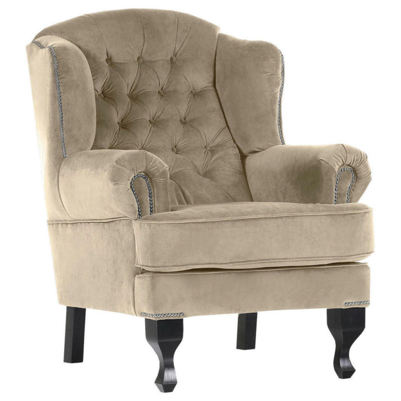 Chesterfield-Sessel in Flachgewebe Beige