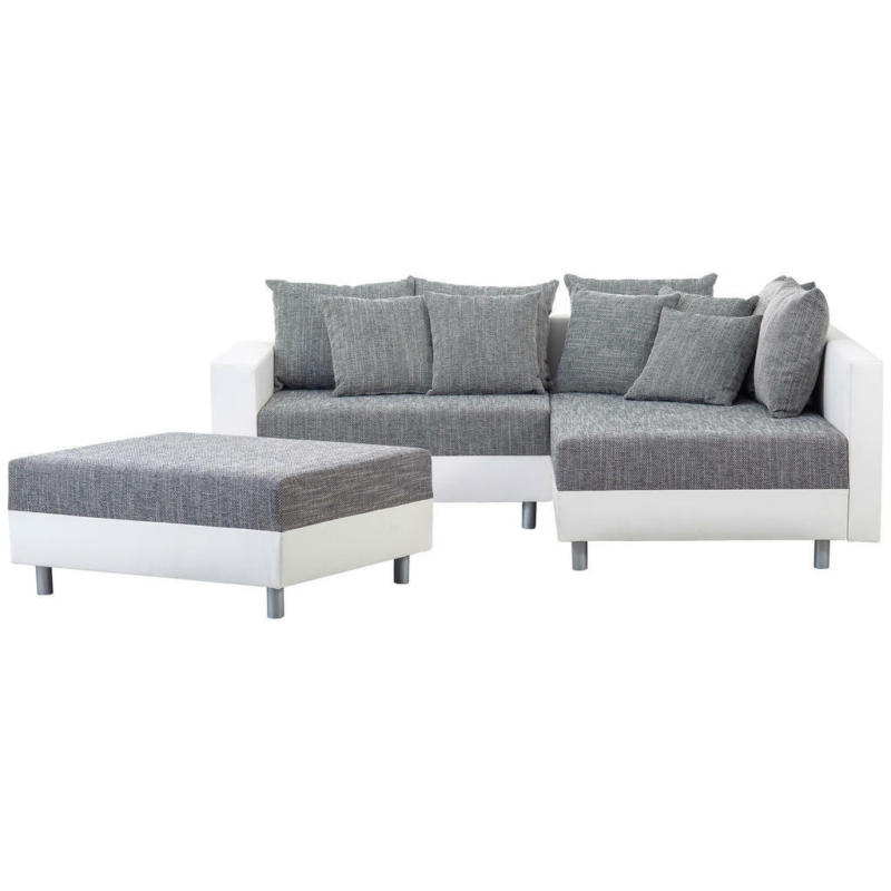 Ecksofa inkl. Hocker in Webstoff Grau