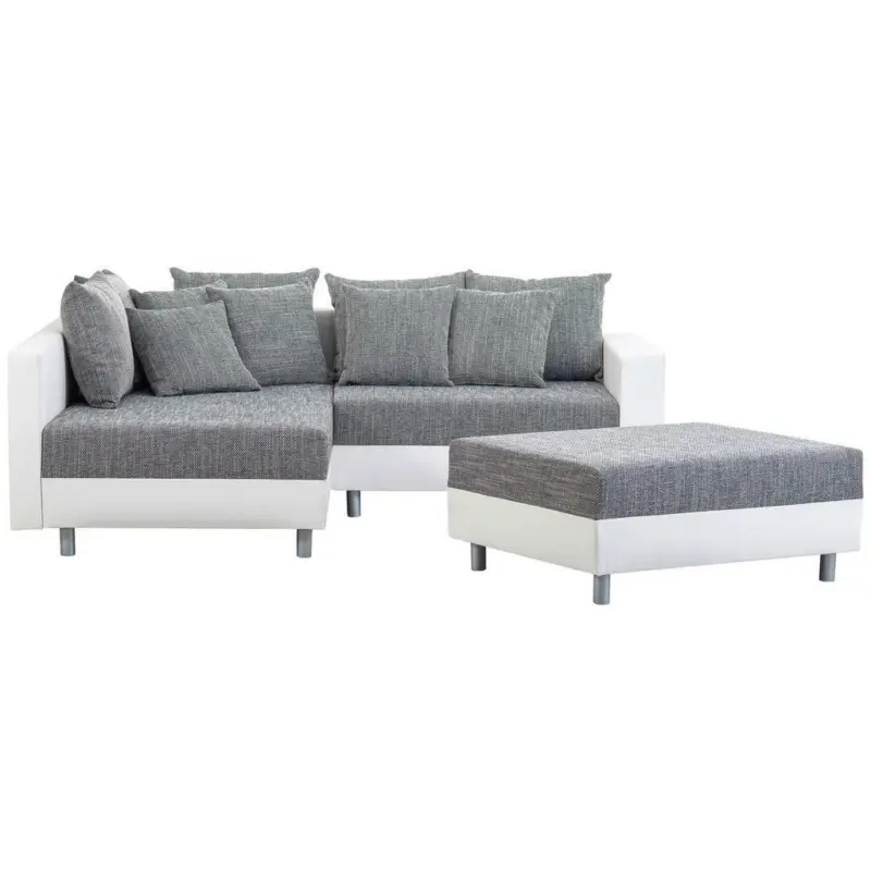 Ecksofa inkl. Hocker in Webstoff Grau