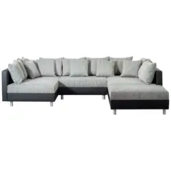 Wohnlandschaft inkl. Hocker in Webstoff Grau