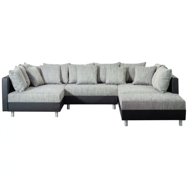 Wohnlandschaft inkl. Hocker in Webstoff Grau