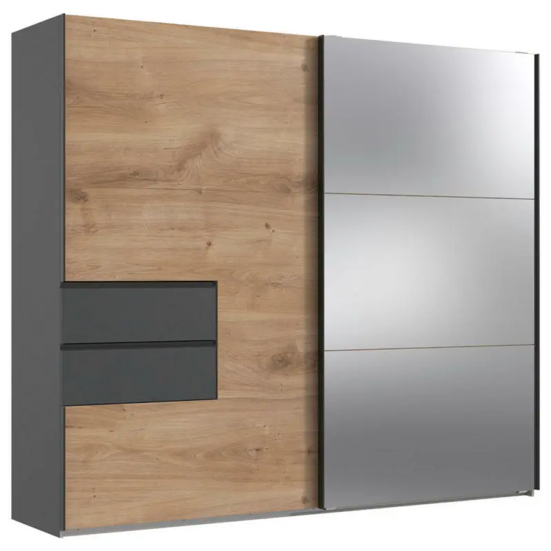 Schwebetürenschrank in Graphitfarben, Eichefarben