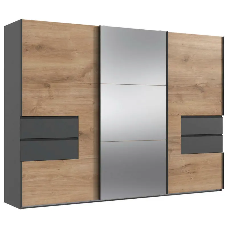 Schwebetürenschrank in Graphitfarben, Eichefarben