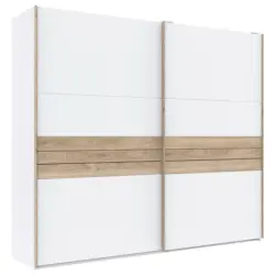 Schwebetürenschrank in Weiß, Eichefarben