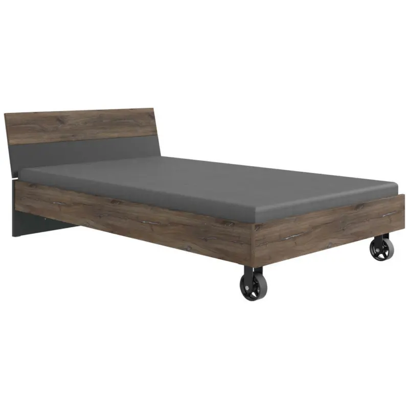 Bett 120/200 cm in Graphitfarben, Eichefarben, Dunkelbraun