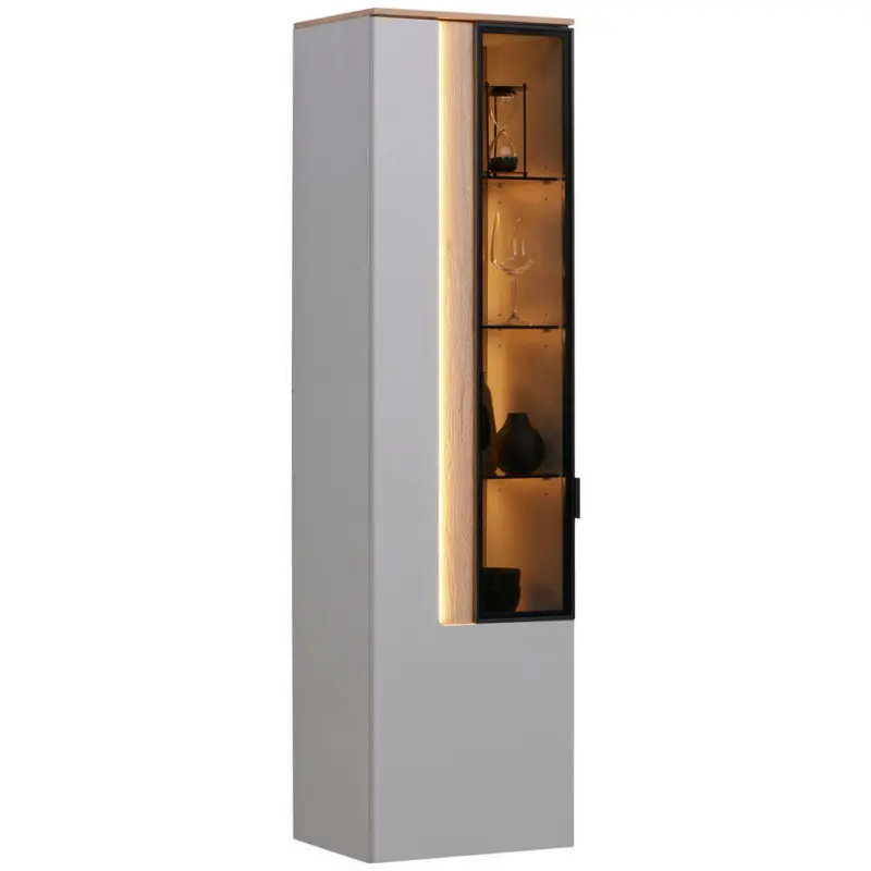 H&auml;ngevitrine in Eichefarben, Hellgrau