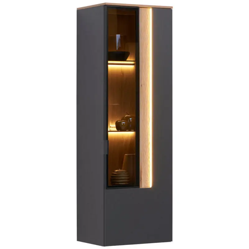 Hängevitrine in Anthrazit, Eichefarben