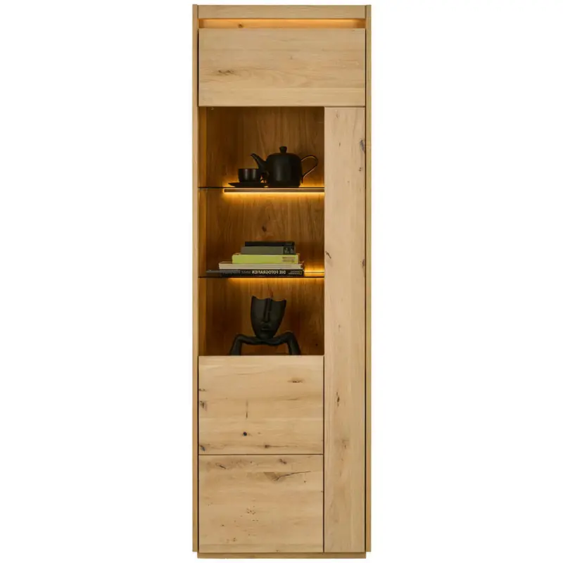 Vitrine in furniert, massiv Kerneiche Eichefarben