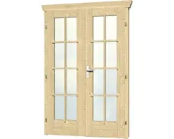 Doppeltür für Gartenhaus 45 mm SKAN HOLZ vollverglast 117,5x186,5 cm, natur