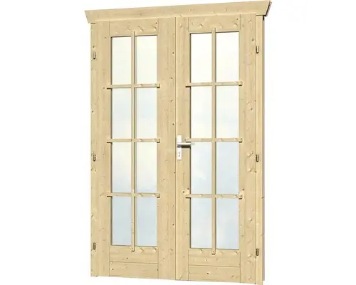 Doppeltür für Gartenhaus 45 mm SKAN HOLZ vollverglast 117,5x186,5 cm, natur