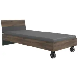 Bett 90/200 cm in Graphitfarben, Eichefarben, Dunkelbraun