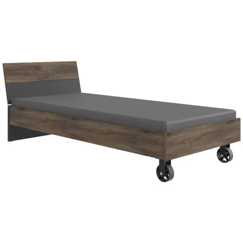 Bett 90/200 cm in Graphitfarben, Eichefarben, Dunkelbraun