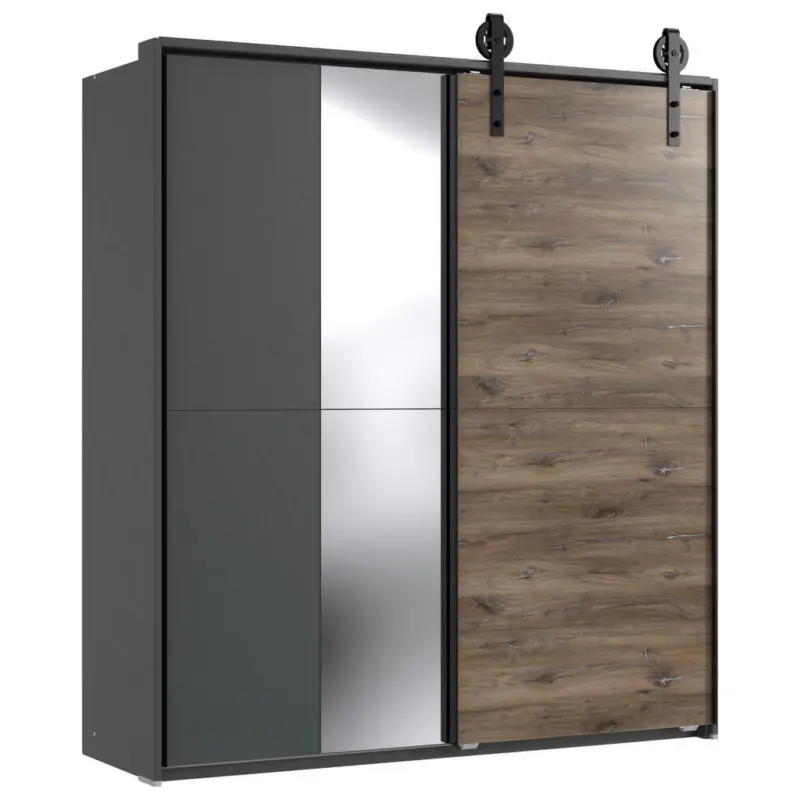 Schwebet&uuml;renschrank in Graphitfarben, Eichefarben, Dunkelbraun