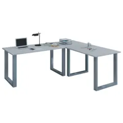 Eckschreibtisch 160/80/76 cm in Grau, Silberfarben