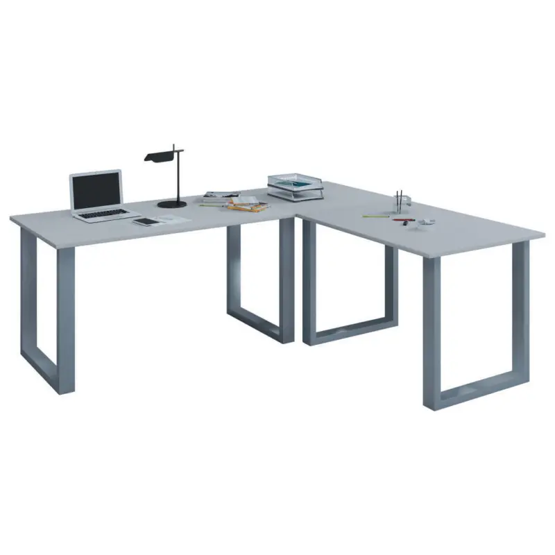 Eckschreibtisch 160/80/76 cm in Grau, Silberfarben