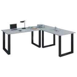 Eckschreibtisch 130/50/76 cm in Grau, Schwarz