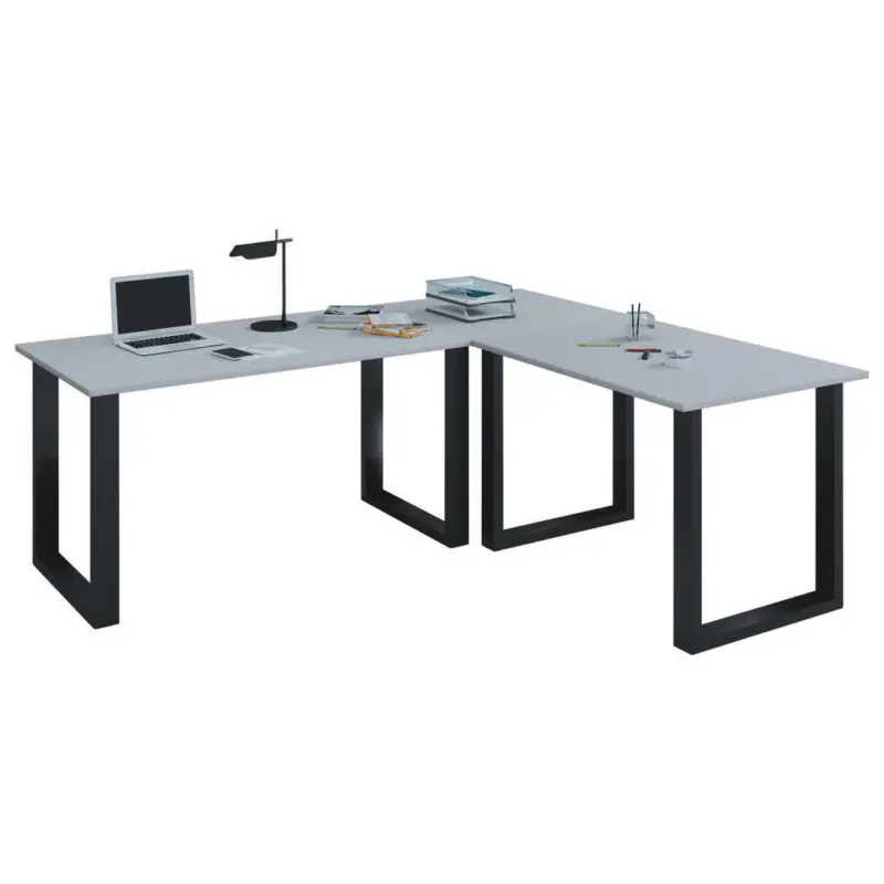 Eckschreibtisch 130/50/76 cm in Grau, Schwarz