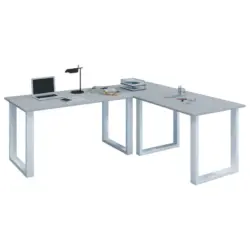 Eckschreibtisch 220/80/76 cm in Grau, Weiß