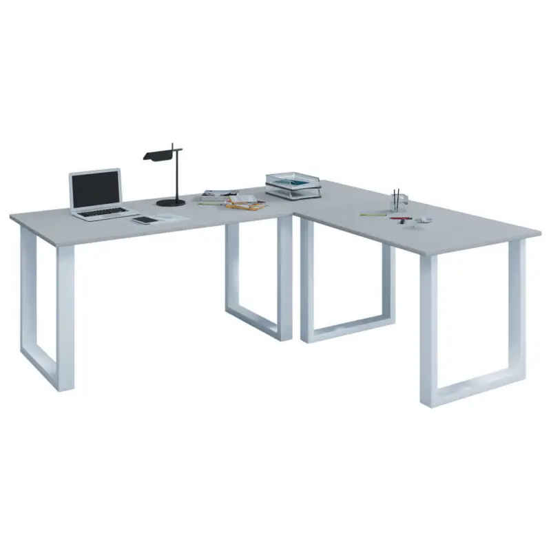 Eckschreibtisch 220/80/76 cm in Grau, Weiß