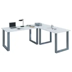 Eckschreibtisch 190/50/76 cm in Silberfarben, Weiß