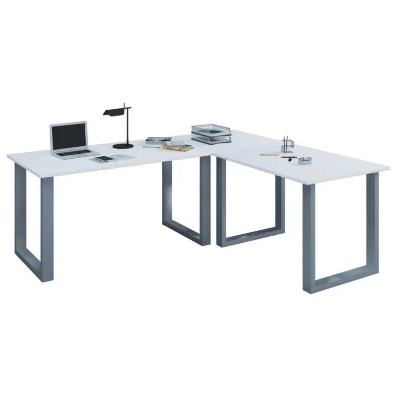 Eckschreibtisch 190/50/76 cm in Silberfarben, Weiß