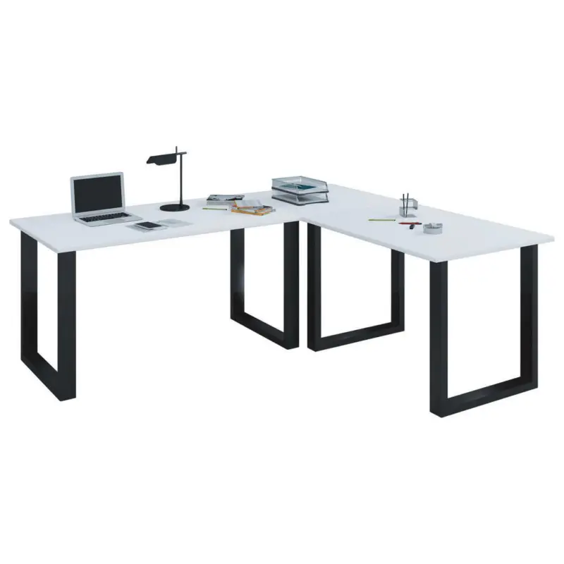 Eckschreibtisch 190/50/76 cm in Schwarz, Weiß