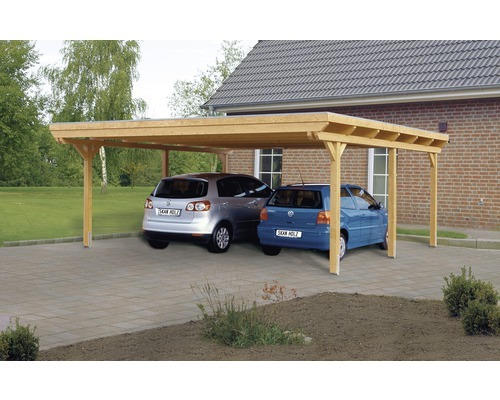 Doppelcarport SKAN HOLZ Emsland 613x604 cm mit EPDM-Folie natur