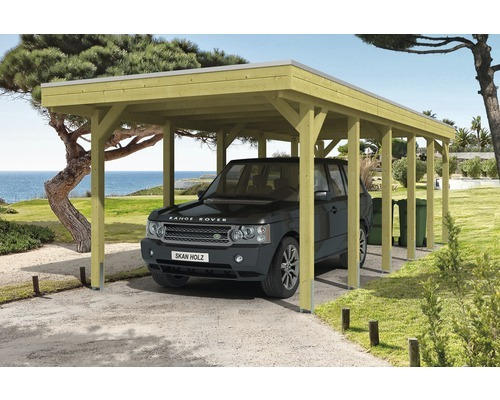 Einzelcarport SKAN HOLZ Friesland 314x860 cm mit Aluminium-Dach tauchimprägniert