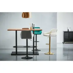 Barhocker in Metall, Textil Creme, Goldfarben