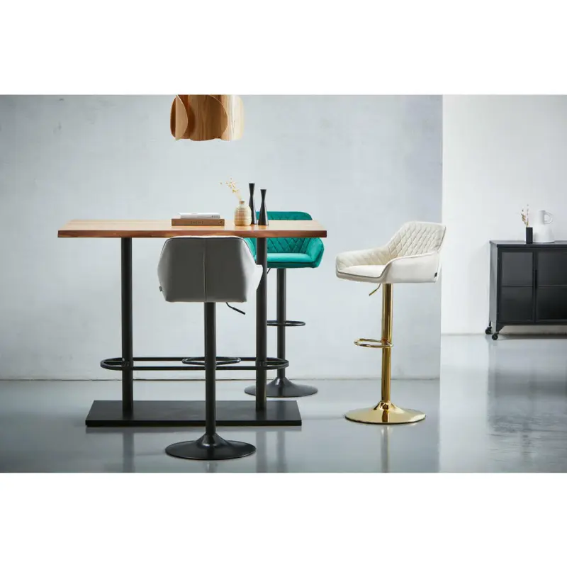 Barhocker in Metall, Textil Creme, Goldfarben