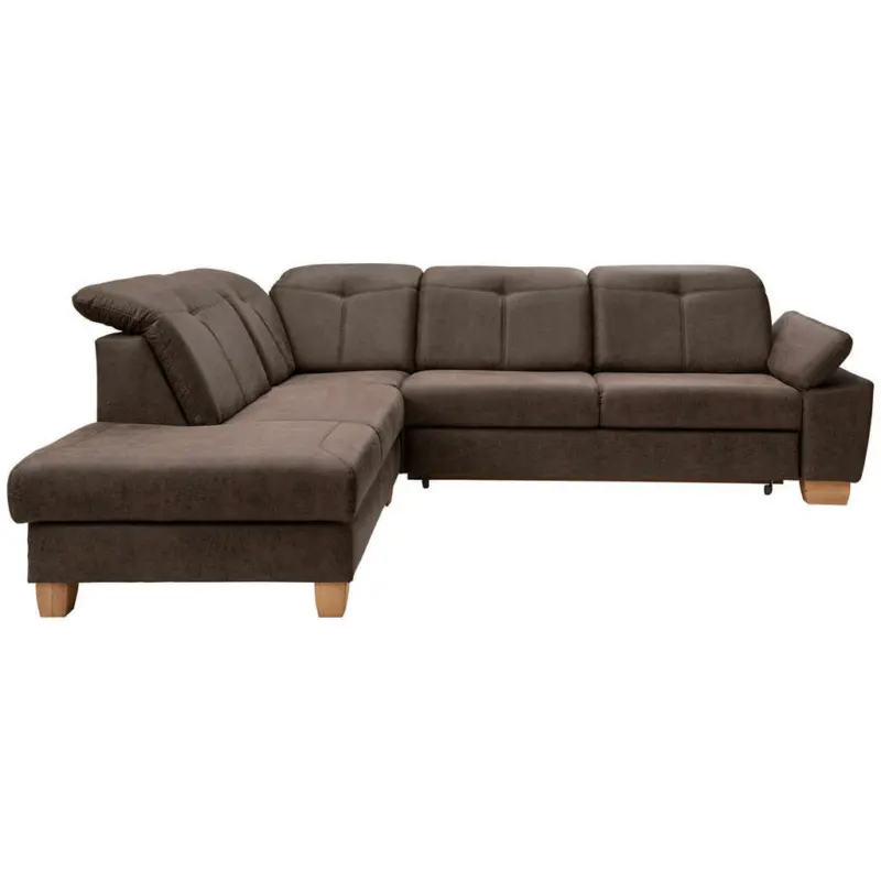 Eckschlafsofa in Mikrofaser Dunkelbraun