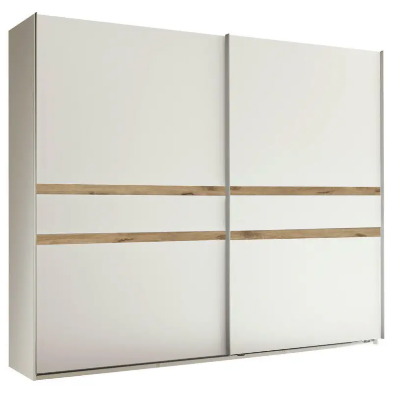 Schwebetürenschrank in Weiß, Eichefarben