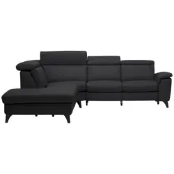 Ecksofa in Echtleder Schwarz