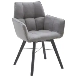 Armlehnstuhl in Holz, Textil Grau, Hellgrau