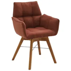 Armlehnstuhl in Holz, Textil Eichefarben, Rostfarben