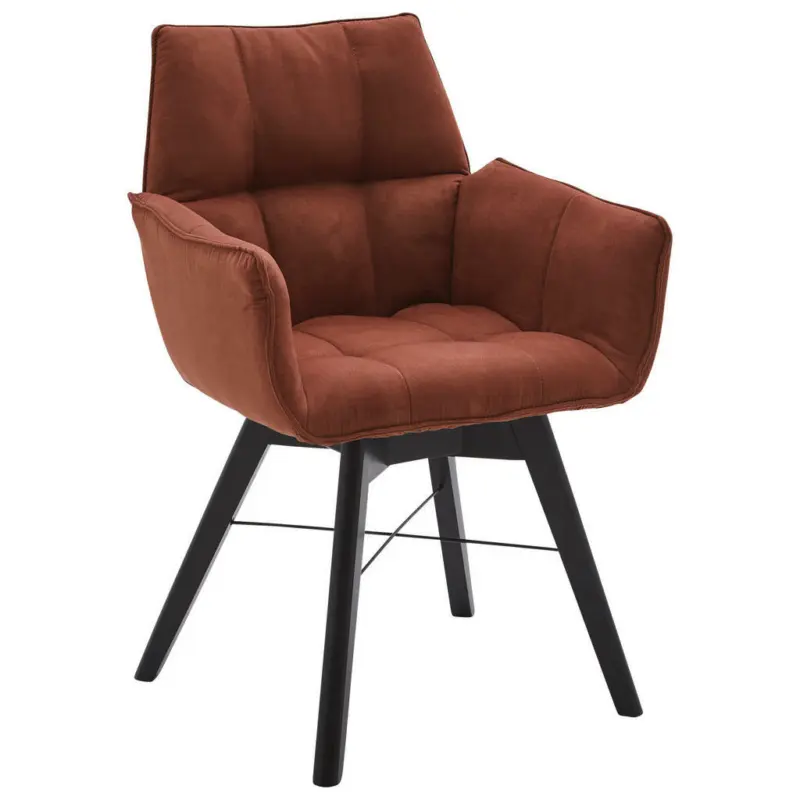 Armlehnstuhl in Holz, Textil Schwarz, Rostfarben