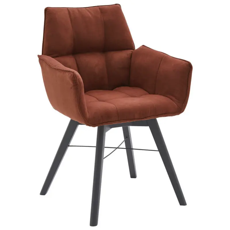 Armlehnstuhl in Holz, Textil Grau, Rostfarben