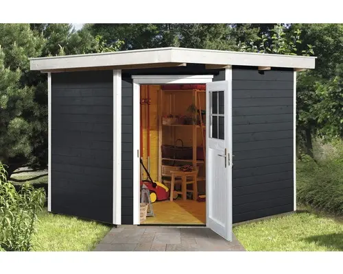 Blockbohlen-Eckhaus weka 229 mit Fußboden 239 x 235 cm anthrazit