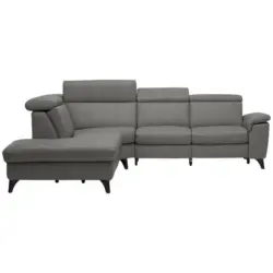 Ecksofa in Echtleder Dunkelgrau