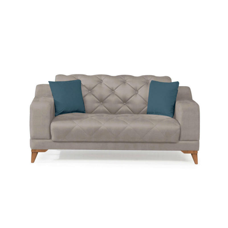 Zweisitzer-Sofa in Webstoff Hellgrau, Beige