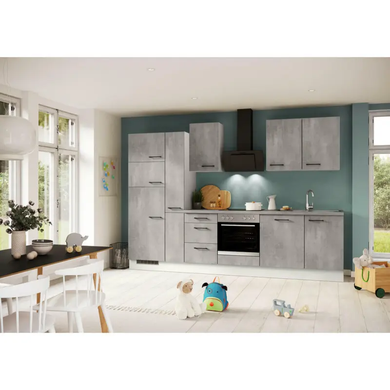 Küchenblock 310 cm in Grau, Weiß