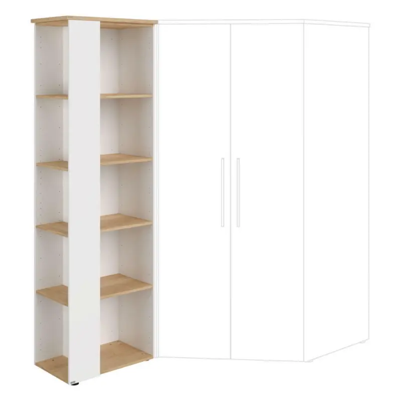 Eckregal in 40,2/206/64,2 cm Weiß, Eichefarben
