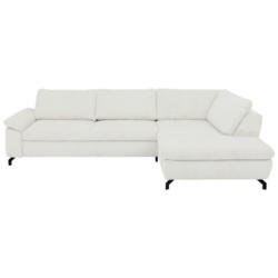 Ecksofa in Kord, Velours Creme, Naturfarben