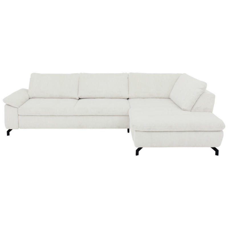 Ecksofa in Kord, Velours Creme, Naturfarben