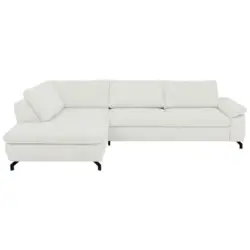 Ecksofa in Kord, Velours Creme, Naturfarben