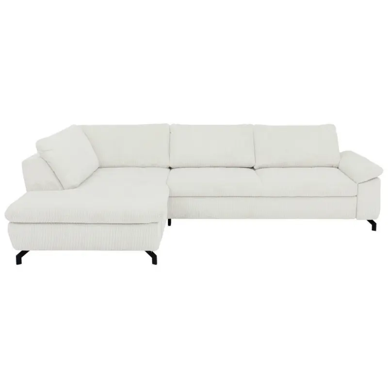 Ecksofa in Kord, Velours Creme, Naturfarben