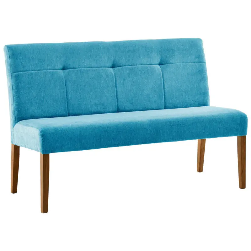Sitzbank in Holz, Textil Türkis, Eichefarben